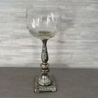 Hollywood Regency Glass And Metal Candle Holder 8” Tall