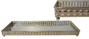 Tablett Dekotablett Spiegeltablett Dekoration Shabby Chic Silber Neu - Bild 1 von 7