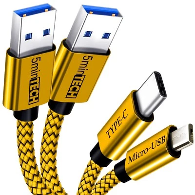 2 PACK [MIcro USB + Type C] Nylon Braided USB Data Sync Charging Cable - Image 1 of 2