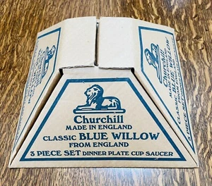 NEW! Churchill England Blue Willow 3 pc. Set Dinner Plate, Cup & Saucer - Picture 1 of 8