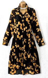 MINT VELVET Black Orange Floral Midi Chiffon Shirt Dress & Slip Sz 14 - Picture 1 of 10