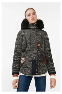 Desigual Badajoz lace print beaded embroidered puffer coat size 38 or US small - Picture 1 of 15