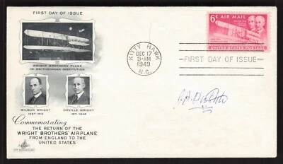 1949 GENERAL JAMES DOOLITTLE Signed FDC Air Mail Wright Brothers Stamp Cachet - Image 1 of 2