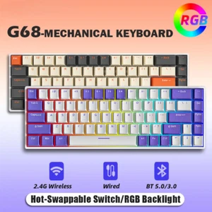 Wireless Gaming Mechanical Keyboard Hot-Swappable Bluetooth Keyboard 68 keys - Picture 1 of 28