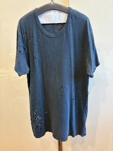 AMIRI Mens Gray Blue Distressed Holes T-Shirt 100% Cotton SIZE MEDIUM - Picture 1 of 15