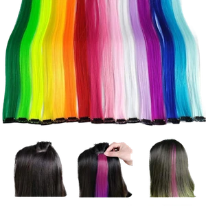 10PCS Multi-Colors Party Highlight Colorful Synthetic Clip In Hair Extensions US - Picture 1 of 20