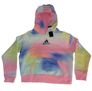 adidas Girls XL 16 Pink Blue Yellow Hoodie Sweatshirt Pastel Tie Dye Pullover - Picture 1 of 4