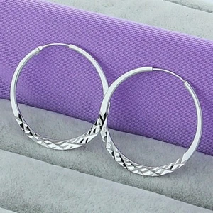 Womens 925 Sterling Silver Large 50mm Round Vogue Hoop Earrings E279 - Picture 1 of 4