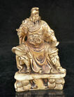 7.6 " Old Chinese White Jade Gilt Dynasty Guan Gong Yu Warrior God Dragon Statue