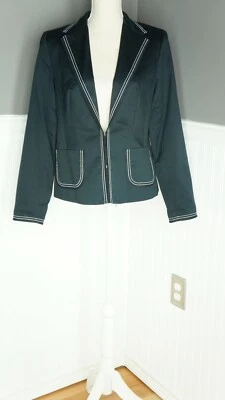 Костюм блейзер Valerie Steven's черный с подкладкой белый шов куртка размер 10 - Изображение 1 из 4