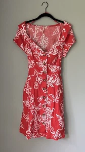FREE PEOPLE Urban Outfitters Fit & Flare Linen Floral Dress Pockets Vintagey 8 - Picture 1 of 7