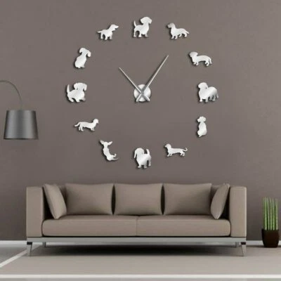 DIY Dachshund Wall Art Wiener Dog Puppy Pet Frameless Giant Wall Clock Analog - Image 1 of 4