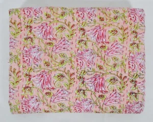 Indian Vintage Handmade Kantha Quilt Floral  Cotton Queen Bedspreads Blanket - Picture 1 of 3