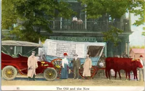 Old OR Postcard The Old New Form Of Travel Oregon St. George Hotel Ezra Meeker - Picture 1 of 2