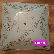 Glass Ceilng Mount Light Fixture 12" Square, White w/Scroll Pattern Vintage 