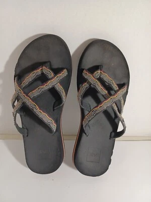 Teva Mush Mandalyn Orange Black Strappy Flip Flops Sandals Women's 7  #6840 Foto 1 de 4