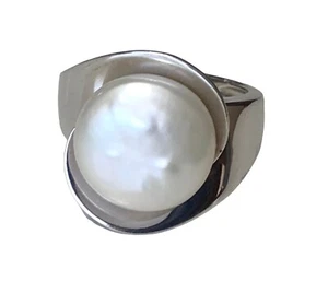 Sterling Silver Coin Pearl Ring Size Signed KN 925 Size 5 - Picture 1 of 11
