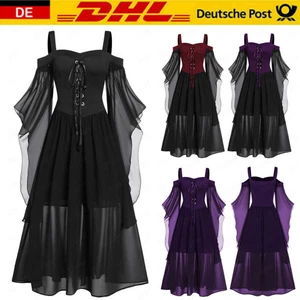 Damen Punk Gothic Hexe Karneval Halloween Cosplay Kostüm Hexe Vampir Party Kleid - Bild 1 von 29