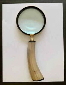 10” BRASS MAGNIFYING GLASS HANDHELD BRASS MAGNIFIER BONE HANDLE OFFICE DECOR - Picture 1 of 8