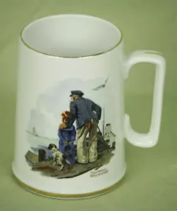 Norman Rockwell Kaffeetasse Becher Looking Out To Sea 1985 goldener Borte Seemann Kind Hund - Bild 1 von 10