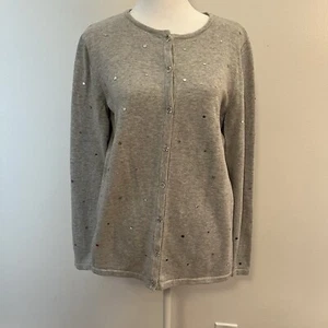 Quacker Factory 100% Cotton Gray Cardigan Sweater Sequins Bling Button Front XS - Picture 1 of 5