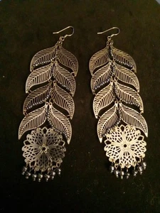 Silver Chandlier Filigree Dangling Pierced Earrings - Picture 1 of 1