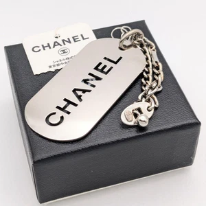 CHANEL Logo Plate Key Ring Charm Silver Tone Metal Keychain Holder New - Picture 1 of 12