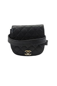 Chanel Womens Black Caviar Leather Quilted Belt Bag Handbag - Picture 1 of 19