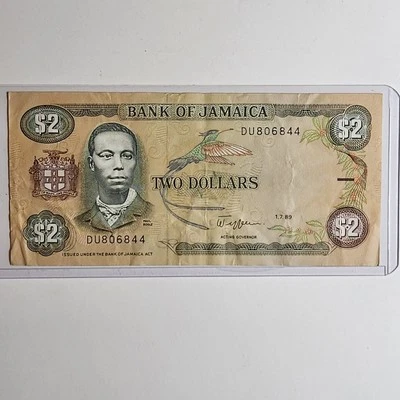 1989 Jamaica 2 Dollars Banknote Note Bill Currency Circulated Good Condition  - Image 1 of 2