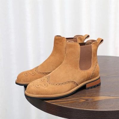 Botas Chelsea Para Hombre Negocios Informales Cuero Parte Superior Alta Botas Británicas Retro Gamuza Foto 1 de 4