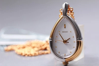 Vintage 1995 N MINT Seiko Pendant Watch 1F21-5A10 Two-Tone Quartz Womens JAPAN - Image 1 of 4