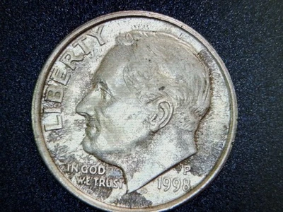 1998 - P Roosevelt Dime Off Center Obverse - Image 1 of 4