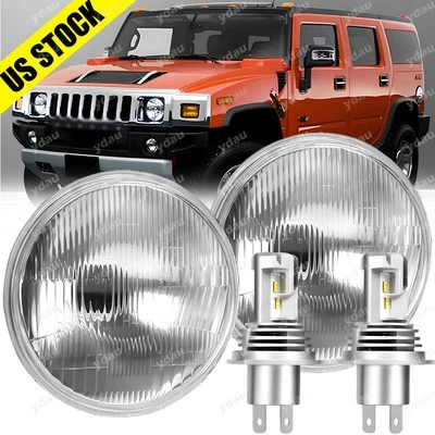 For Hummer H2 2003-2009 Pair 7 inch Round LED Headlights DRL High/Low Beam - Image 1 of 4