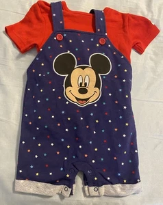 Disney Baby Mickey Mouse Overall Shortalls With Tee Size 6-9 Months - Picture 1 of 8