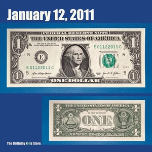 January 12, 2011 Birthday Anniversary $1 One Dollar Bill Serial Number 01122011 - Picture 1 of 2