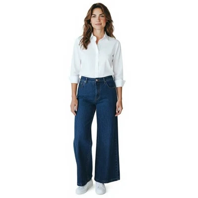 Pantalones de mezclilla oscuros Banana Republic para mujer de lujo tiro alto pierna ancha talla 14 nuevos con etiquetas Foto 1 de 4