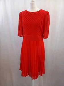 Karen Millen Red Silk Dress Pleated Knee Length Short Sleeve UK 14 - Picture 1 of 22
