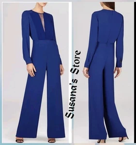 NWT BCBG MAXAZRIA SIZE 8 MARCEE MESH INSERT LONG SLEEVE WIDE LEG JUMPSUIT $268 - Picture 1 of 4