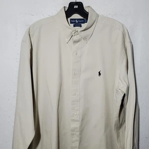 Ralph Lauren Shirt Mens Large Beige Button Down Blake 100% Cotton Pony Logo - Picture 1 of 12