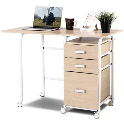 Folding Computer Desk with 3 Drawers, Mobile Home Office Desk, Portable Lapto... - Image 1 of 4
