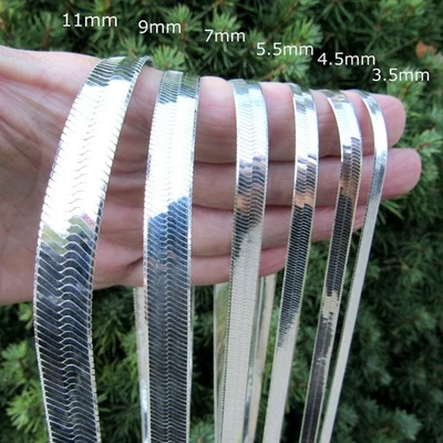Solid 925 Sterling Silver Italian Herringbone Chain Women's Necklace 3mm - 11mm - Image 1 of 4
