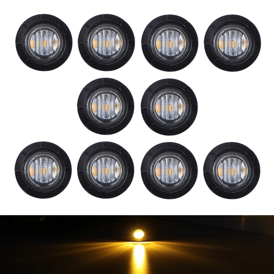 10 Pcs TMH 3/4" Inch Mount Clear White LENS & Amber LED Clearance Markers, side - Image 1 of 4