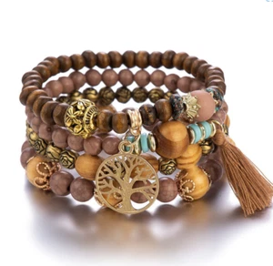 Stack Layering Beads Wrap Bracelet W/ Charms Bohemian Stretch Multi-Color Unisex - Picture 1 of 13