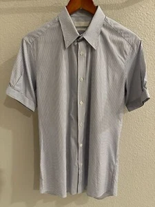 Alexander McQueen Button-Up Short Sleeve Shirt White Blue Stripe Sz Small EU 46 - Picture 1 of 11