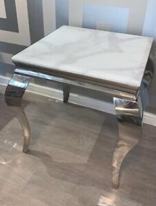 Louis Marble Side Lamp Table Brand New White with Chrome Legs 50cm  X 50cm