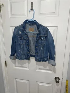 Hollister Girls Jean Jacket Size Medium Distressed Light Wash Blue Denim - Picture 1 of 19