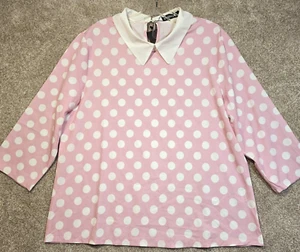 Allegra K Pink Polka Dot Blouse Top Shirt 3/4 Sleeves Lightweight Women's L NWT - Picture 1 of 12