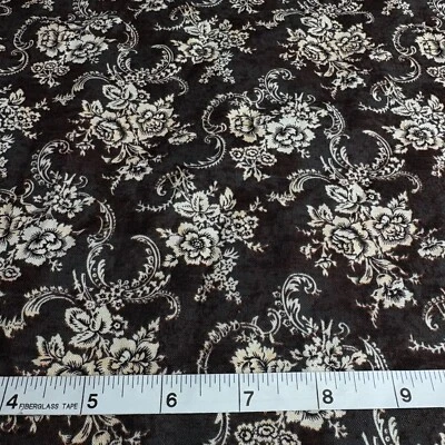 Dark Floral Fabric 5 Yard French Rooster Lace CP5307 Brown Black 196" x 43" FLAW - Image 1 of 4