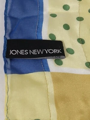 Jones New York Diseñador Bufanda de Seda 21" Verde Azul Amarillo Lunares Cartera Bufanda  Foto 1 de 4