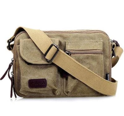 Men's Vintage Canvas School Satchel Messenger Military Shoulder Leather Bags - Image 1 of 4